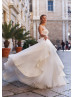 Beaded Ivory Lace Tulle Ruffle Wedding Dress